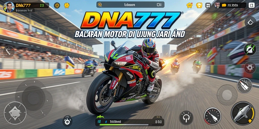 Screenshot menunjukkan aksi balapan motor yang mendebarkan di DNA777.