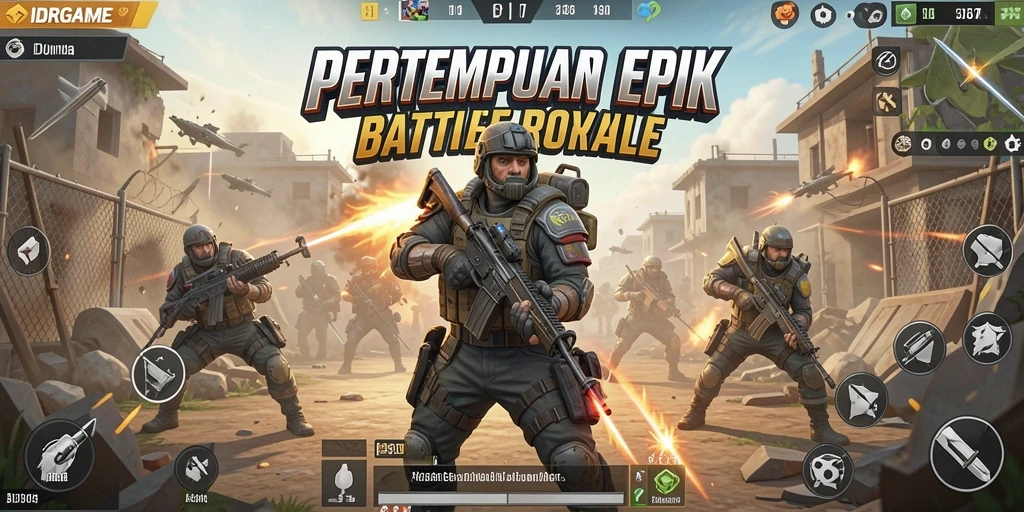 Screenshot IDRGAME menampilkan aksi pertempuran seru di arena Battle Royale.