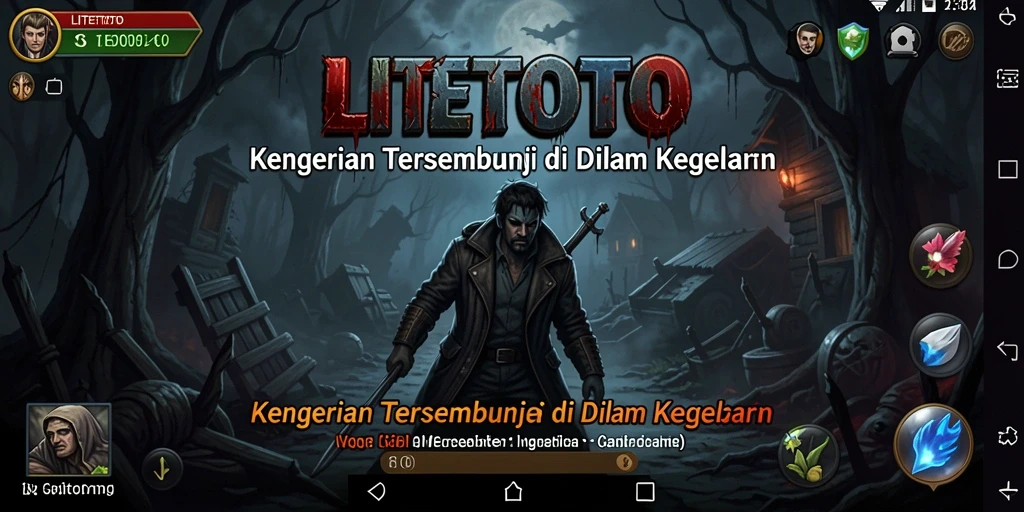 Tangkapan layar utama gameplay LITETOTO menampilkan suasana mencekam di dalam rumah angker.