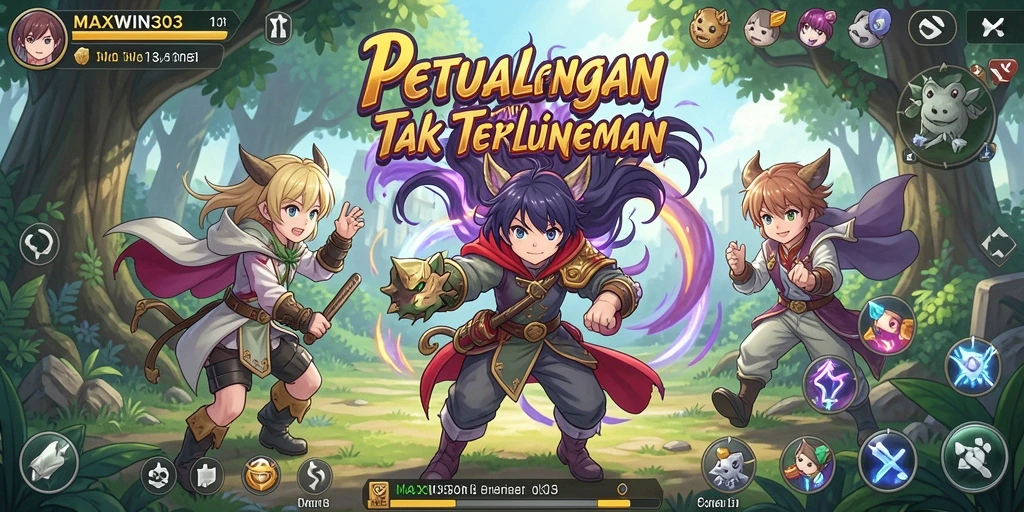 Tampilan penuh warna dan aksi seru dalam gameplay anime.