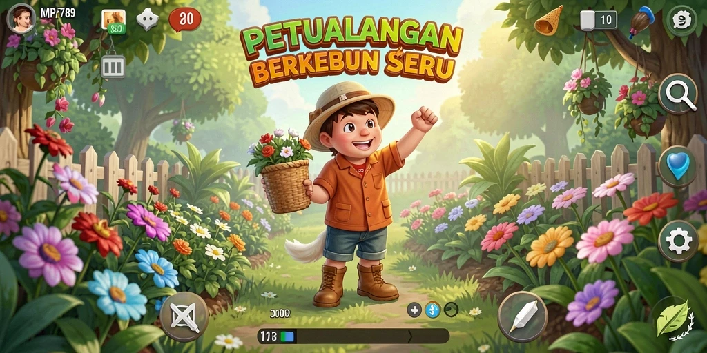 Tangkapan layar MVP789 menampilkan kebun yang penuh warna dan hewan ternak.