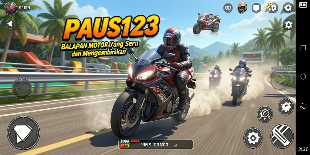 Tampilan gameplay PAUS123 dengan balapan motor yang menegangkan.