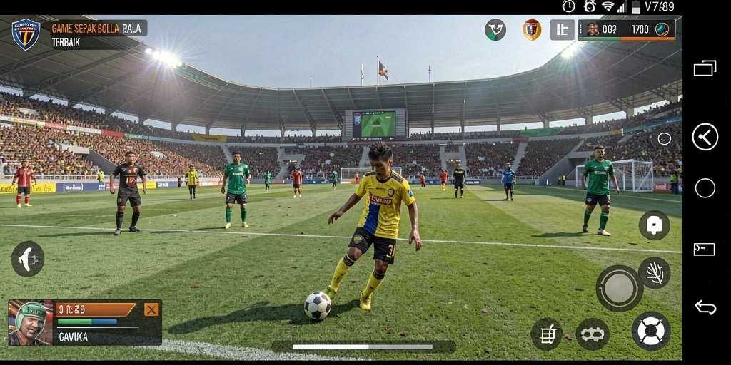 Screenshot utama VT789 menampilkan aksi sepak bola yang dinamis dan grafis yang menakjubkan.