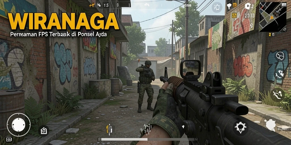 Screenshot menampilkan aksi seru dalam gameplay WIRANAGA FPS.
